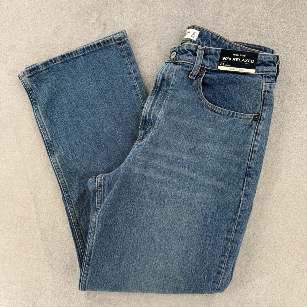 Abercrombie & Fitch Jeans Curve Love 90s Relaxed High Rise 31 Short Blue Denim